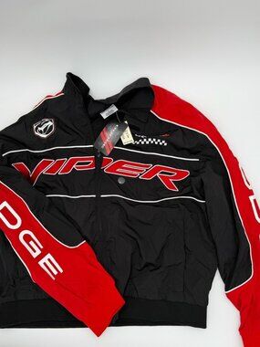 DODGE VIPER Mens Large Black Red Racing Jacket Full Zip Windbreaker NEW